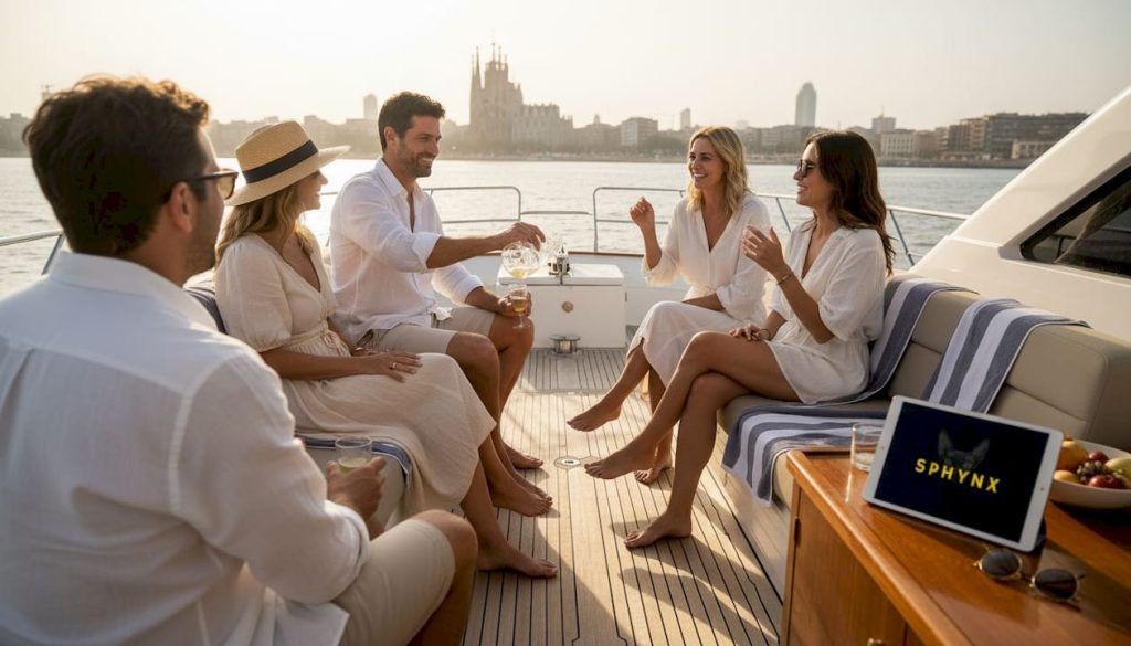 Small group relaxing on Barcelona yacht